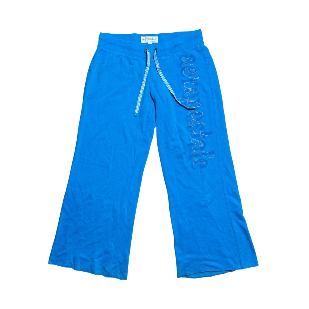 Aeropostale Blue Rhinestone Logo Wide Leg Sweatpants